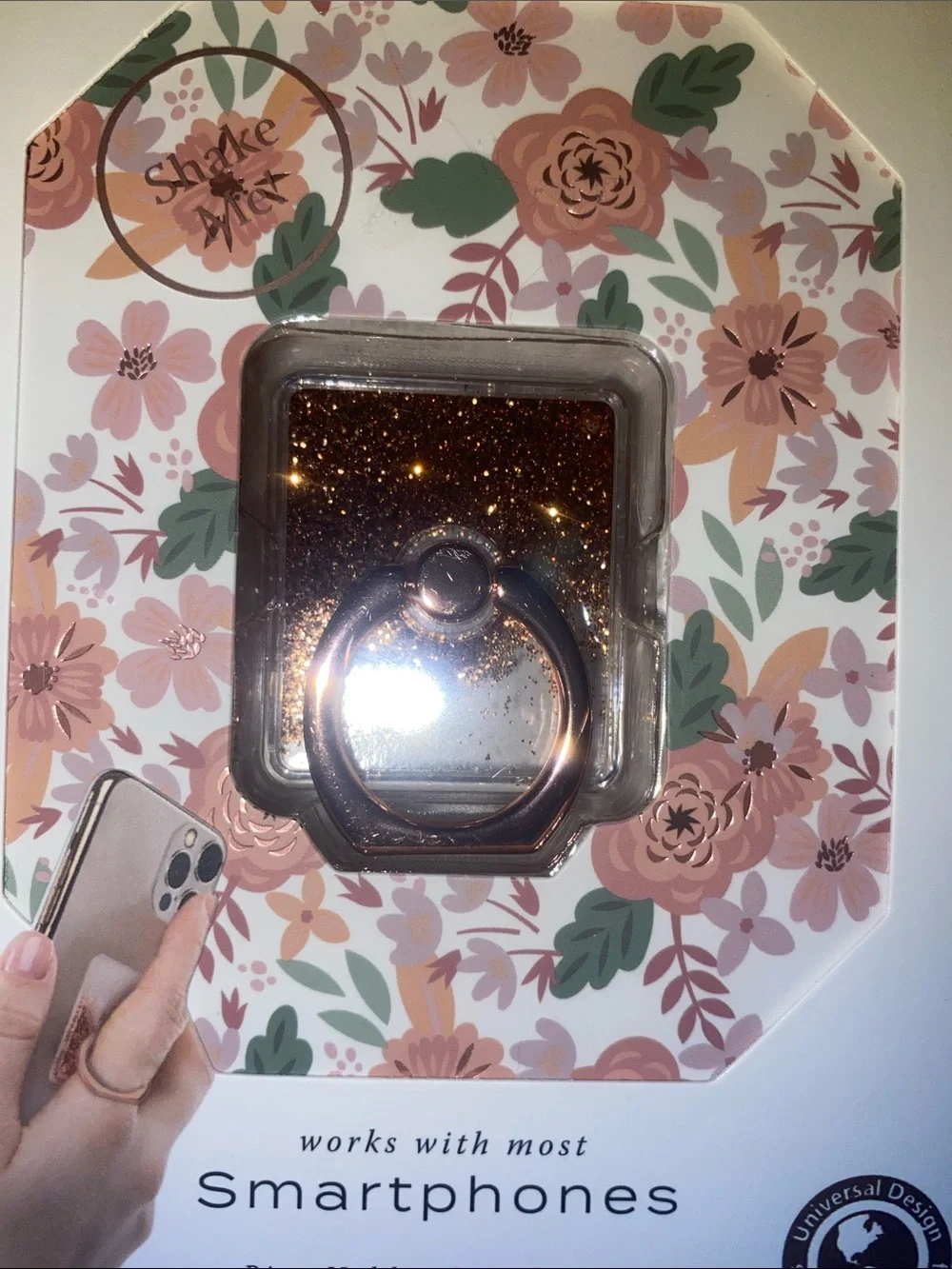 Plum Pretty Sugar Rose Gold Glitter Phone Ring Holder & Kickstand